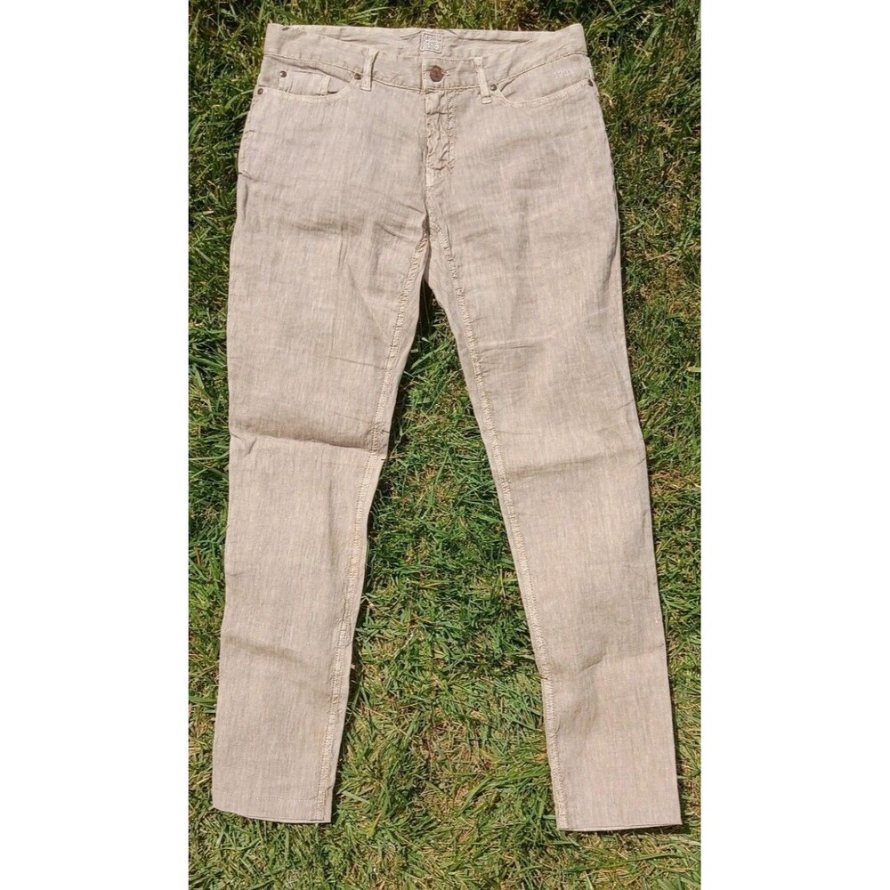 120% Lino Made In Italy Linen Cotton Pants Womens 29 Beige Straight Leg